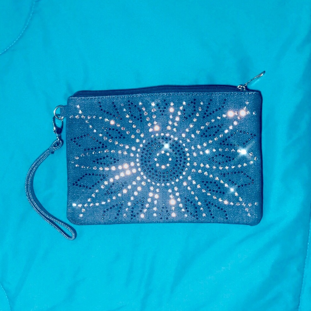 Studded / bedazzled sun flower denim purse